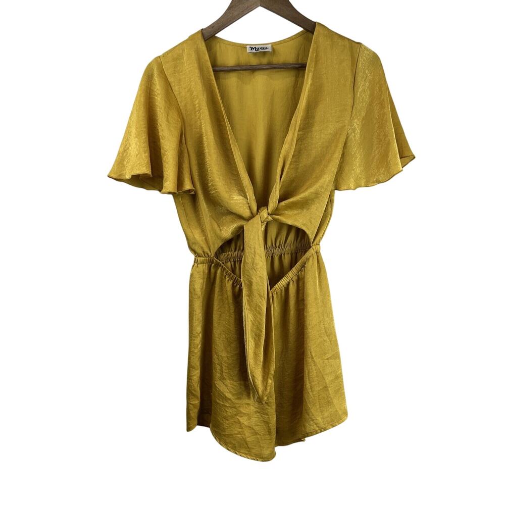 Show Me You Mumu Romper Small Yellow Gia Tie Front‎ Flutter Sleeve Trendy Cute